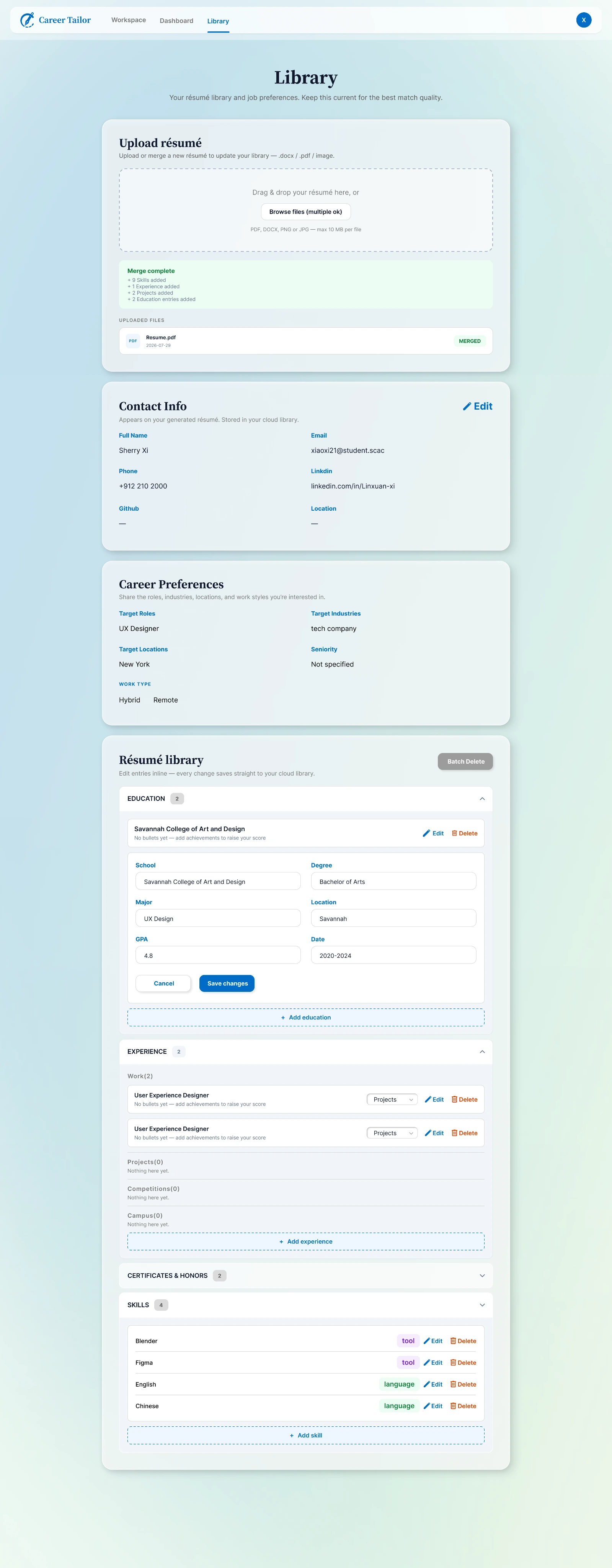 Career Tailor Library, annotated
