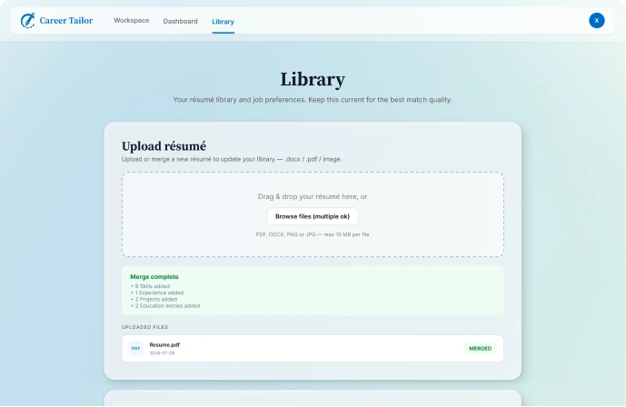 Career Tailor library screen